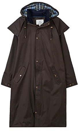LightHouse LStockman Mens Full Length Raincoat, Waterproof Windproof Long Rain Coat with Detachable Hood and Protective Cape - Chocolate - XL
