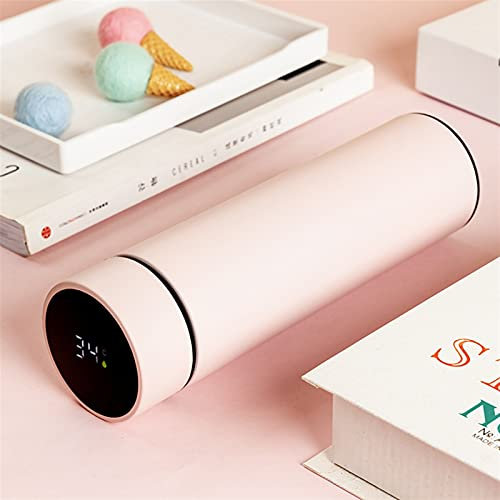 Termo de viaje con termo aislado, botella de agua termo inteligente de 500 ml Pantalla de temperatura digital LED Tazas térmicas de café de acero inoxidable Tazas de aislamiento inteligente (500 ml, H