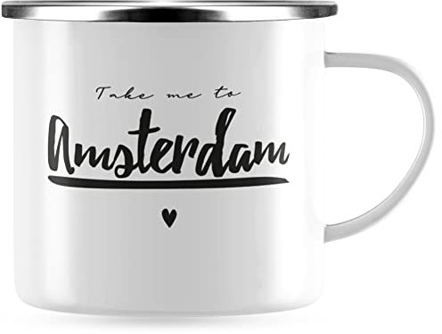 JUNIWORDS Emaille-Tasse, Take me to Amsterdam, Silberner Tassenrand (1007707)