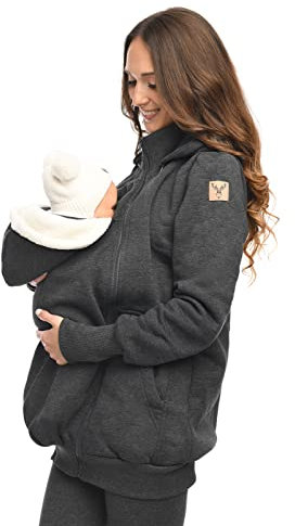 MijaCulture 3in1 Tragejacke Umstandspullover für Tragetuch für Babytrage Kängurujacke 4132 (Grau, S)