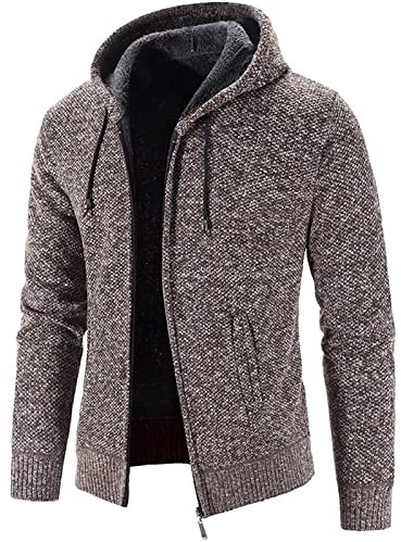 Veste Homme Hiver Zippe Polaire Blouson Hiver Chaud avec Capuche Pulls, Gilets et Sweats Vintage Noel Marque Cardigan Homme Casual Pas Cher Pull Travail Coupe Vent Café L
