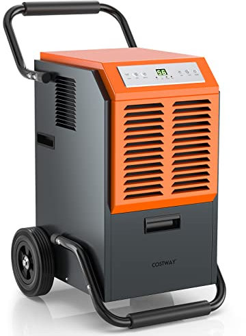 COSTWAY 63L/24h Commercial Dehumidifier, Industrial Air Dehumidifiers Building Dryer with 5.5L Water Tank & Drainage Pipe (Air Circulation 264m3/h, Auto Start, Auto Off, Auto Defrost, Timer 24h)