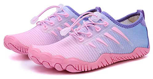 AONETIGER Badeschuhe Herren Wasserschuhe Damen Strandschuhe Sommer Atmungsaktiv Barfußschuhe rutschfeste Schwimmschuhe Surfschuhe Aquaschuhe Fitnessschuhe(Rosa Blau,38EU)