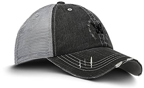 Distressed Trucker Hat Zebra Longwing Butterfly Insects Cotton Trucker Hats for Men & Women Black Gray Design Only