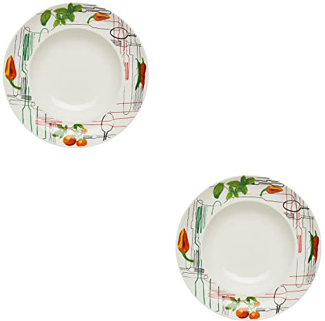 KHG 2er Set Pastateller, extra groß mit 30cm Durchmesser in Besteck Print, perfekt für Gastro und Zuhause, hochwertiges Porzellan, Suppenteller, Salatteller, Spühlmaschinengeeignet