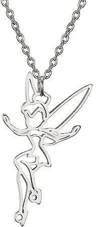 UNIFT Fairy Pixie Collier avec pendentif en forme de Fée Clochette en acier inoxydable pour femmes et filles, Acier inoxydable