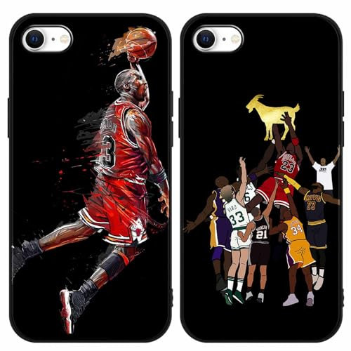 [2 Stück] Hülle für iPhone 8 iPhone 7 iPhone SE 2022/2020 Hülle 4,7,Sport Star 23 24 Basketball Design Schwarz TPU Silikon Stoßfeste Schützen Schutzhülle, Anti-Rutsch Handyhülle mit Cool Mode,03