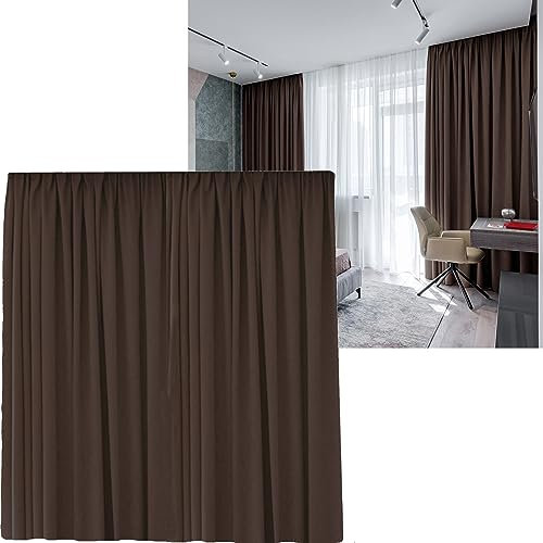 Cleanlevel EST 2016 Vorhänge Vorhang Gardinen mit Kräuselband verdunklungsvorhänge Verdunkelungsvorhang Übergröße Thermovorhang Blickdicht 300cm (B) x 245 (L) Wohnzimmer (Dunkelbraun Kräuselband)