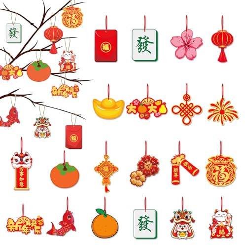 20 Stück Chinesische Neujahrsdekorationen,Mini Chinesische Traditionelle Hängende Ornamente für Frühlingsfest Dekoration,Chinesischer Frühlingsfest Anhänger Hängende für Neujahrs Haus Auto Baum Deko