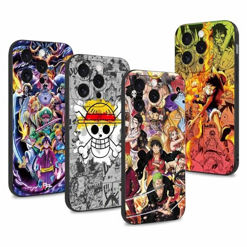 4 Stück Handyhülle für Apple iPhone 15 PRO Hülle 6.1'' Anime Luffy Zoro Gear 5 Sun God Nika Manga Muster Design Case Kameraschutz Schutzhülle TPU Silikon Weich Ultra Dünn- 4 Pack