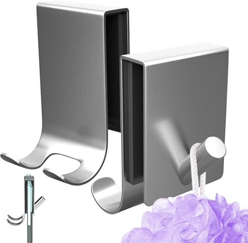 Cimown Gancio Doccia,Ganci per Porta Doccia,Ganci per Box Doccia,Schermo per gancio per doccia,Ganci per Accappatoio Doccia, Adatto Box Doccia in Vetro Senza Cornice di Spessore da 6-12 mm (Argento)