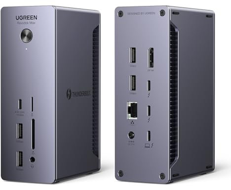 UGREEN Revodok MAX 213 Docking Station Thunderbolt 4 13 En 1 Hub USB C Displayport Doble Pantalla 4K60Hz 8K30Hz Adaptador Tipo C 3.2 10Gbps Ethernet Lector Tarjeta SD TF 3.5mm Alimentación DC 180W