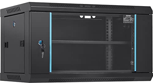 VEVOR 6U Netzwerk-Serverschrank zur Wandmontage, 15,5'' tief, Server-Rack-Schrankgehäuse, max. 200 lbs. Bodenmontierte Ladekapazität, mit abschließbaren Glastür-Seitenwänden, für IT-Geräte, A/V-Geräte