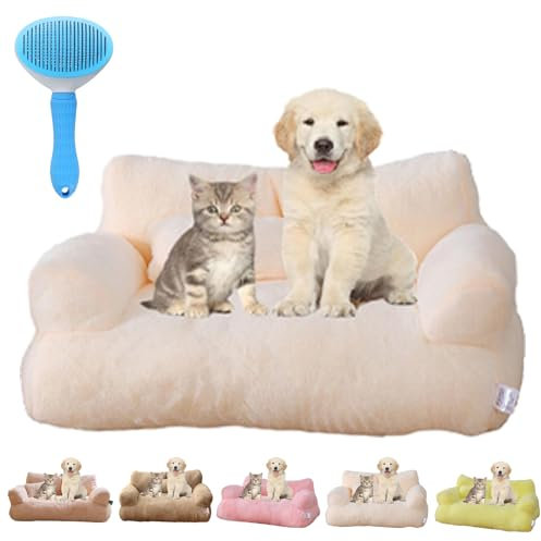 Gienslru Calming Pet Sofa, Calming Dog Bed Fluffy Plush pet Sofa, Memory Foam Removable Washable Pet Sofa, for Medium Small Dogs &Cats (White, L)