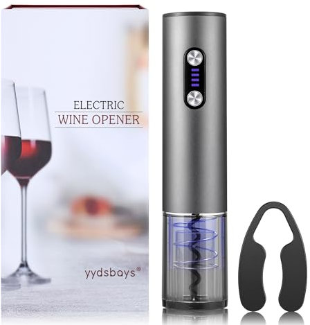 Tire Bouchon Électrique, Ouvre Bouteille Professionnel pour Vin Sans Fil Décapsuleur Automatique pour Amateurs de Vins (Ouvre-bouteille avec Coupe-Capsule, Rechargeable, Boîte Cadeau, Gris Foncé)