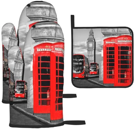 England Uk London Telephone Heat-Resistant Oven Gloves And Pot Holders.With Lanyard,Waterproof And Durable. Used In Kitchen,Barbecue And Baking.