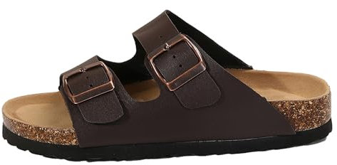 Mesing Mules Sandales Femme Homme Été Plates Boucle Bout Ouvert Nu-pieds Confortable Cuir Suédé Pantoufles en Liège XZ490-Brown-EU39