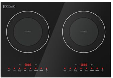 Empava - Cuisinière à induction double/double 2 brûleurs, dessus en verre plat incassable, 18 niveaux de 110 °F à 450 °F, 3 modes prédéfinis, bouton in/plan de travail, cuisinière électrique