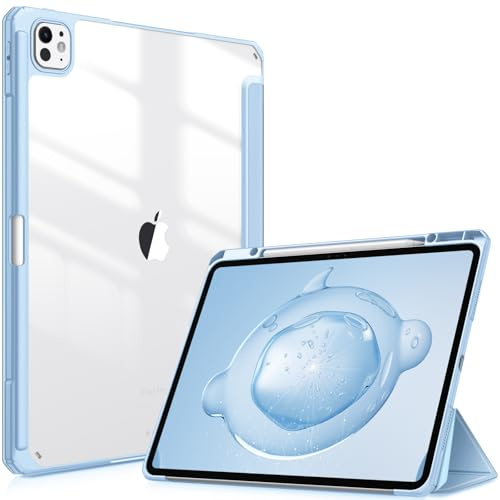 FINTIE Coque Transparente pour iPad Pro 13 Pouces M5/M4 (2025/2024) | Étui Pliable avec Porte-stylet Intégré, Housse Antichoc avec Bord en TPU, Bleu Ciel