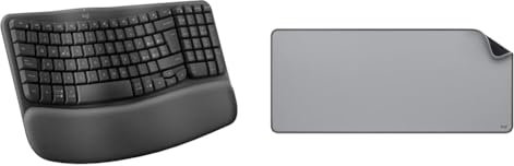 Logitech Wave Keys Tastiera Wireless Ergonomica con Supporto per i Polsi Imbottito & Desk Mat - Studio Series, Multifunzione, Tappetino per Mouse Esteso
