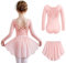 Arshiner Mädchen Ballettkleidung Baumwolle Ballettkleid Langarm Balletttrikot Kinder Tanzkleid Kleinkind Balllett Tanzbody mit Pailletten Ballettrock Rosa 150/7-8 Jahre
