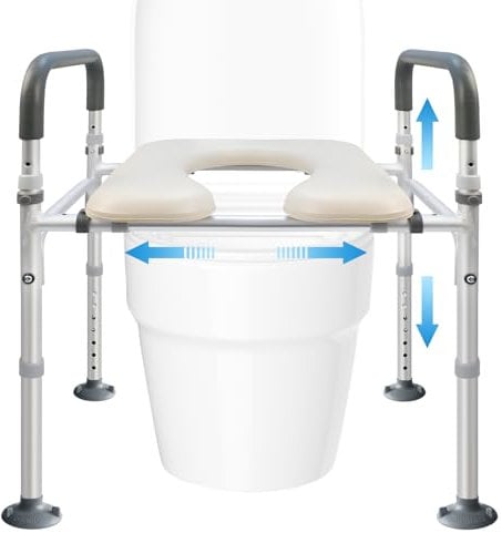 Toilet Safety Frame Adjustable Raised Toilet Seat, Height and Width Adjustable Toilet Rails, Toilet Frame for Disabled and Elderly, Toilet Frame with Seat, 397 lbs, Toilet Surround Safety Frame