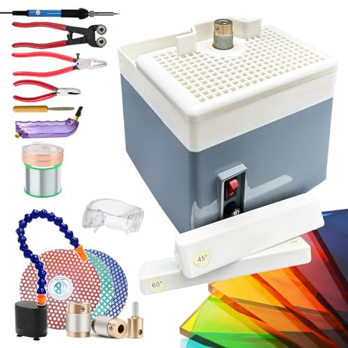 Stained Glass Starter Kit,Stained Glass Beginner Start Up Tool Kit with Glass Angle Grinder for Grinding Multi Angles&Curves+Glass Cutting Kit+Soldering Iron Kit+Automatic Water Supply kit
