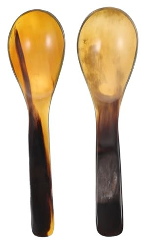 LABRIMP 2stücke Ox Horn Löffel Langlebige Handgefertigte Rühr Reislöffel Aus Echtem Nachhaltigem Büffelhorn Geeignet Für Caviar Dessert Marmelade Vielseitiges Küchenzubehör