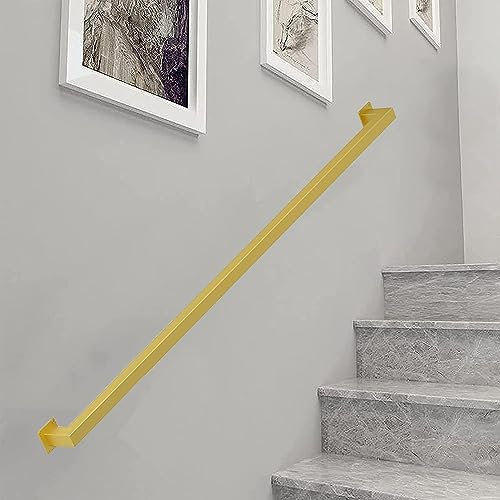 Goldfarbener quadratischer Handlauf für Treppen | Treppengeländer aus Metall aus Schmiedeeisen für drinnen und draußen | Wandmontage-Treppen-Handlauf-Set, Badezimmer-Korridor-Stützstange (Gr