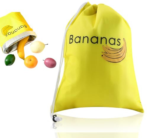 Yellow Banana Storage Bag for Fridge,35cm X 28cm Drawstring Bag to Keep Fresh Banana Fruit Vegetable Fresher for Longer,Reusable,Shockproof,Odor Resistant Storage for Fridge,Kitchen,Picnics