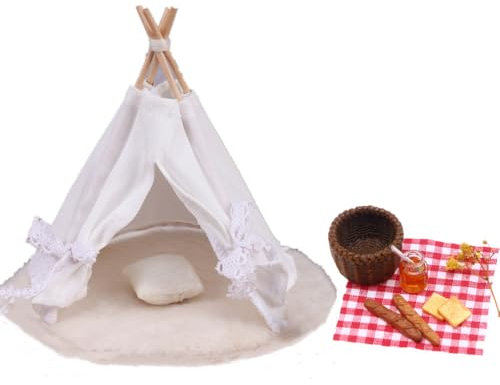 Super Idee Wichtel Miniatur Zelt Camping Wichtelzubehör Wichteltür Zelt aus Holz mit Dekorationen ideal als Wichtelhäuschen für Weihnachten Wichtel Tür Wichteltüren Nissedor