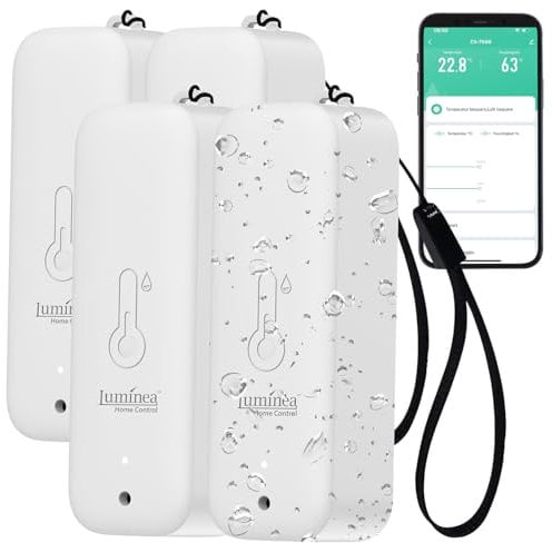 Luminea Home Control Thermometer: 4er-Set WLAN-Außen- und Innen-Temperatur- und Luftfeuchtigkeitssensor (Thermometer Hygrometer WLAN, Funk innen außen, Wetterstation)