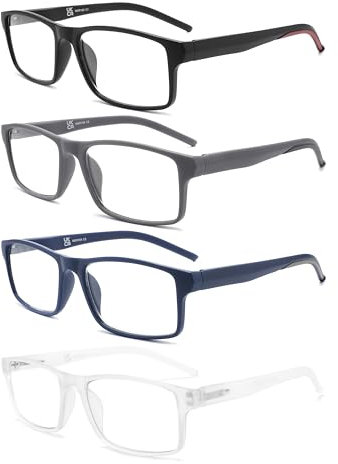 HEEYYOK 4Pack Occhiali da Lettura Uomo Lettori Luce Blu Bloccaggio per Donne&Uomo,Anti Abbagliamento/Filtro Occhi UV,Telaio Rettangolare Confortevole Cerniera Primavera Occhiali da Vista 1.75