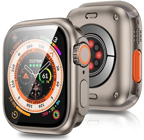 Layeri Hartschalen-Schutzhülle für Apple Watch Serie 10, 9, 8, 7, 6, 5, 4, SE, 46 mm, 42 mm, 45 mm, 44 mm, 40 mm, kratzfest, leicht, Displayschutzfolie, Abdeckung für iWatch 10, 46 mm, 42 mm, Titan,