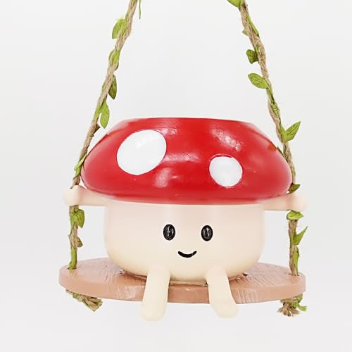 Nitoope Hanging Planter Swing Face Planter Pot, Indoor Outdoor Plant Pot, Cute Resin Head Planters with Drainage Hole, Succulent Pearls Flower Pots, Gift Ideas for Holiday,Birthday (Red- small)
