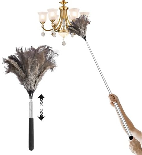 Feather Duster Extendable, Ostrich Feather Duster for Cleaning Extra Long Duster for High Ceilings Lights Cupboards (1, 1.2 m)