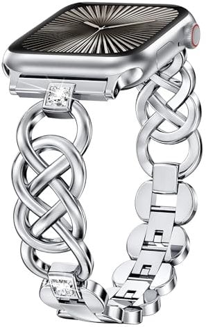 Wearlizer Elegant Celtic Knot Band Compatible with Apple Watch Metal Straps 42/41/40/38/46/45/44/49mm Sparkling Braided Metal Replacement Bracelet Women for iWatch Ultra Series 11/10/9/8/7/6/5/4/3/2/1