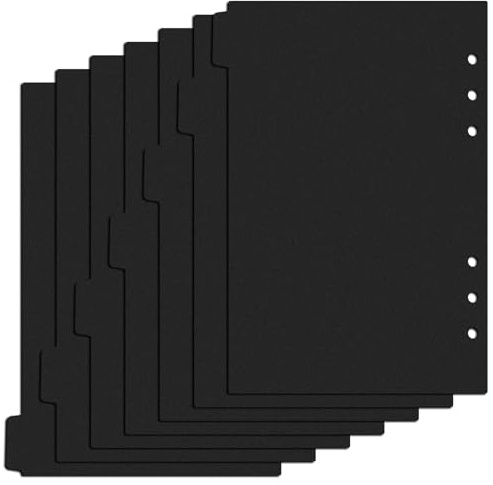 Ymapinc A5 Binder Dividers with Tabs, 7pcs 6 Ring A5 Planner Inserts 6 Hole for Notebooks and Binders Office Worker Organization (Black)