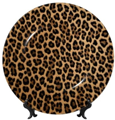 CBXYFCBC Stylish Leopard Print Bone China Decorative Plates With Display Stand, Cute 6 Inch, 7 Inch,8 Inch,10 Inch, Decorative Porcelain Dinner Plates For Home, Office, And Study Decor
