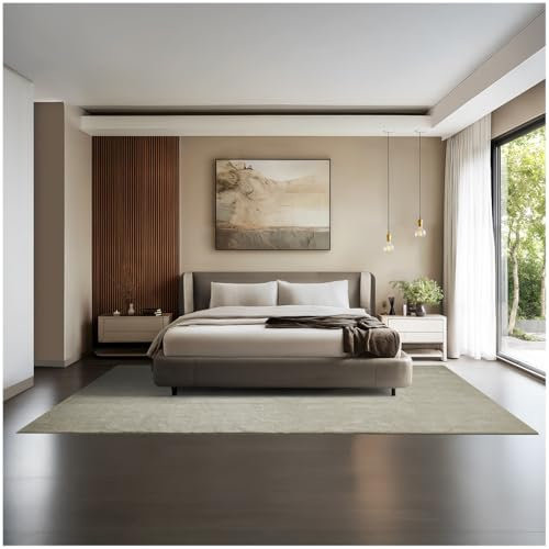 tectake® Flauschiger Kurzflor Teppich, waschbar, für Wohnzimmer, Badezimmerteppich, Küchenteppich, Teppich Flur, Home Deko, rutschfest, allergikerfreundlich, Sand, 200 x 290 cm