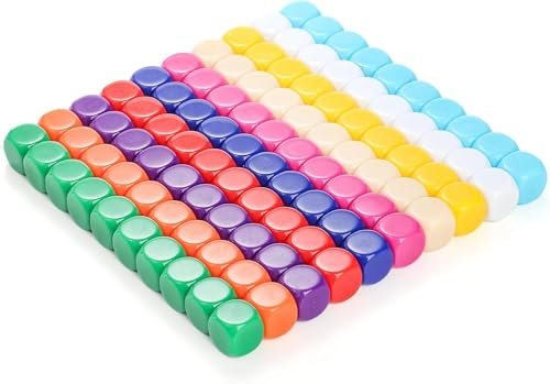 YEOVIBL 100 Stück Blanko Würfel, 16MM DIY Würfeln, Gemischte Farben, Sechsseitige Würfel für Brettspiele, Mathematik, Unterricht, DIY Aufkleber, Klassenzimmer und Kreativprojekte (10 Farben)