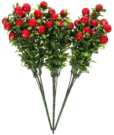 Abaodam 3 Mazzi Ciliegio Ricco di Frutti Gambo di Pesca Fiori Artificiali all'aperto Decorazioni per la casa in ciliegio figurina di Frutta Decoro riempitivo per Vaso Alto Schiuma Rosso