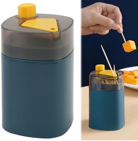 witeup Zahnstocher-Etui, 1 Sekunde Automatischer Auswurf Durch Drücken Zahnstocherkasten, Tragbar Staubdicht Zahnstocher-Organisator für Unterwegs oder zu Hause, Blau