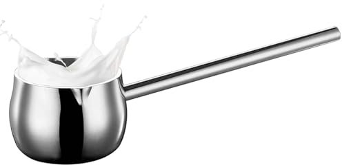 Mini cazo para leche con mango largo, 300 ml, calentador de mantequilla con boquilla, acero inoxidable, para inducción, olla para calentar leche, salsa, chocolate, mantequilla