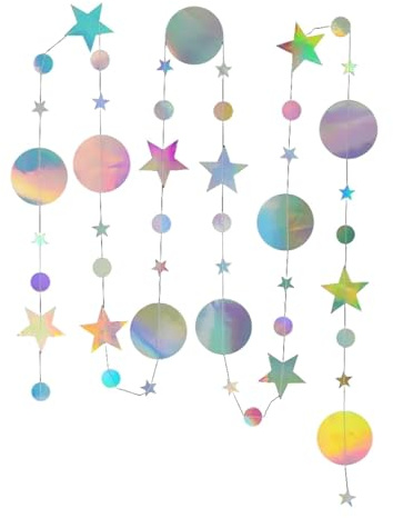 4m Bunt Glitzer Papier Circle Und Stern Garland,4 Stücke Iridescent Hängende Runde, Irideszierende Deko-Girlanden Für Geburtstage, Hochzeiten, Weihnachten Und Partydekorationen in Roségold