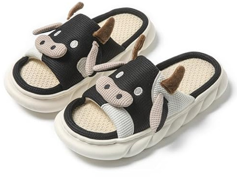 corimori Kuh Hausschuhe – Flauschige Pantoffeln im MuhKuh-Design – Lustige Plüsch Slipper - Gr. 34-44