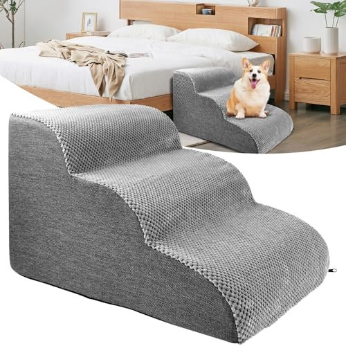 Harupink Escalera para perros pequeños, 2 niveles y 3 peldaños, diseño de escalones, esponja de alta densidad, funda lavable y base antideslizante