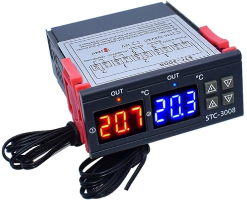 Kueohse Dual Digital -3008 Temperaturregler mit Relaisausgängen und Heizungs-Thermostat mit Sonden-Temperaturregler 24V