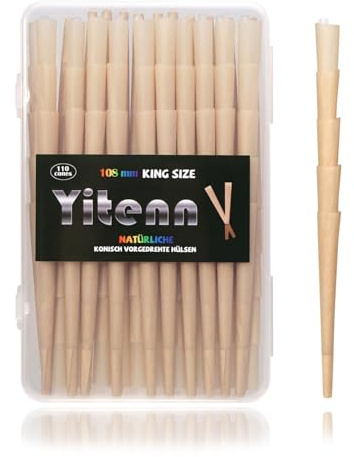 YiTenn 110 stück 108mm King Size Konisch Vorgedrehte Hülsen, Vorgedrehte Joint Tubes Cones, Conische Tubes mit Filter, mit Kunststoff Putter (Braun)