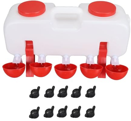 Chicken Waterer 10L Large Capacity, Automatische Hühnertränke mit 10 Wasserschalen - Praktisch, Leicht Zu Tragen, Ideal Für Geflügelhaltung (Halb automatisch)